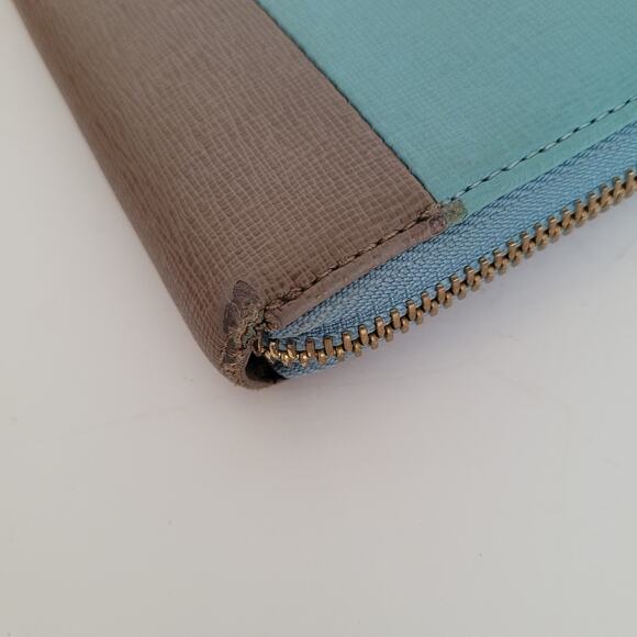 Furla Wallet Large Teal Blue Gray Two Block Genuine Leather Italian Zip Around - Picture 9 of 13